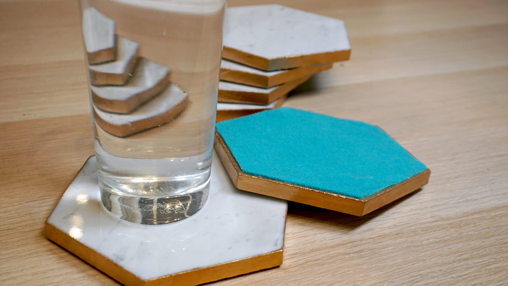 Gold Trimmed Marble Tile Coasters -Saturate Life